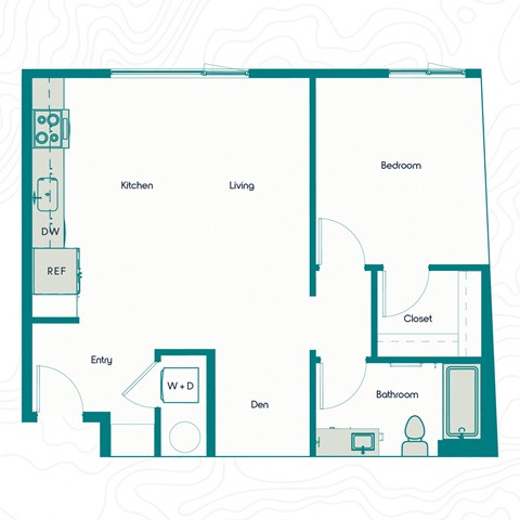 Bo Apartments 1x1 D with Den Floor Plan